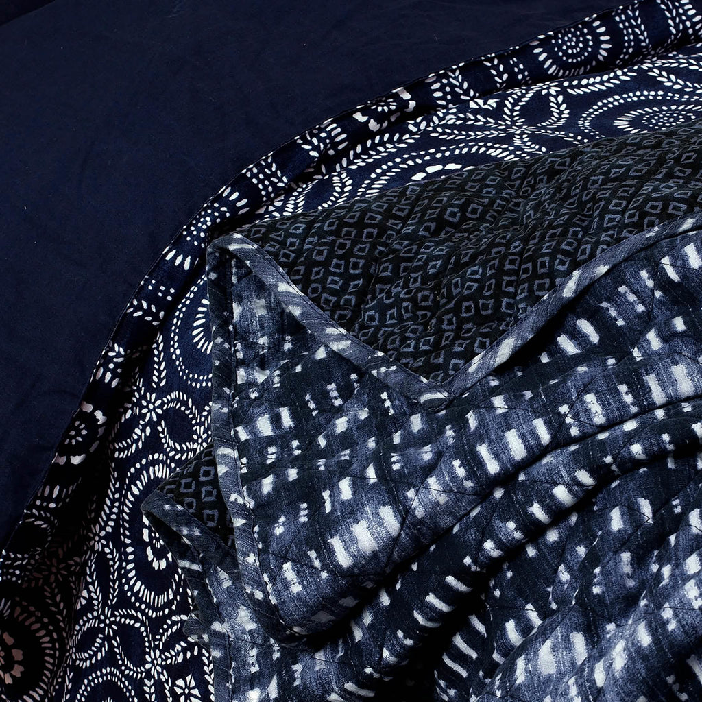 3-Piece: Global Indigo Mudcloth Cotton Quilt Set