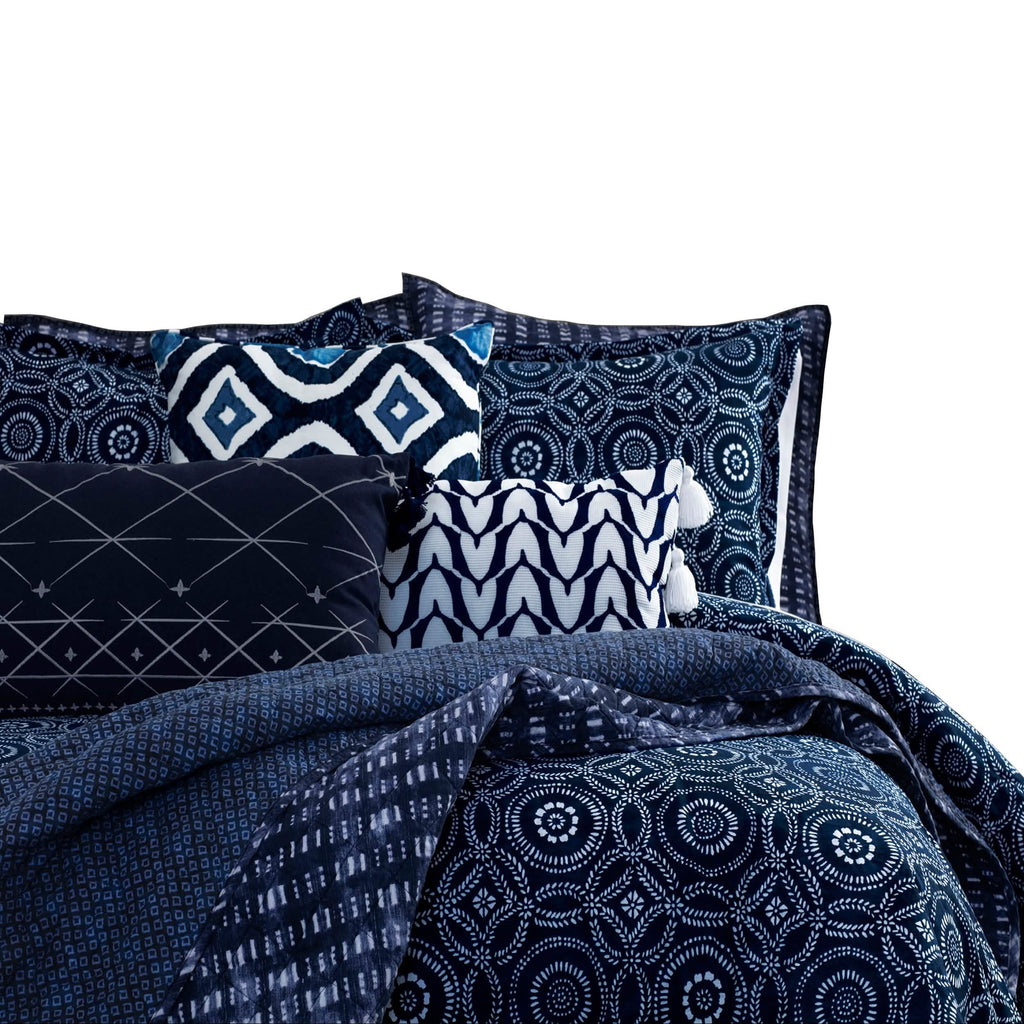 3-Piece: Global Indigo Mudcloth Cotton Quilt Set