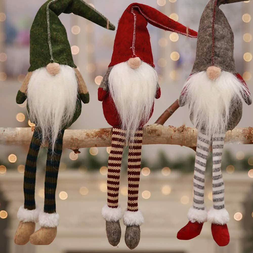 3 Piece: Handmade Sitting Long-Legged Christmas Elf Bottle Decoration Set