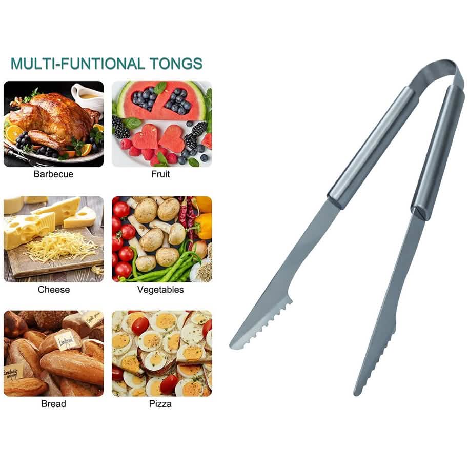 3-Piece: Heavy-Duty BBQ Grilling Stainless Steel Spatula Fork and Tongs