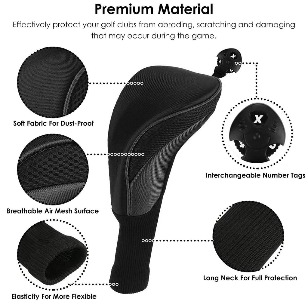 3-Piece: Long Neck Mesh Golf Club Head Cover
