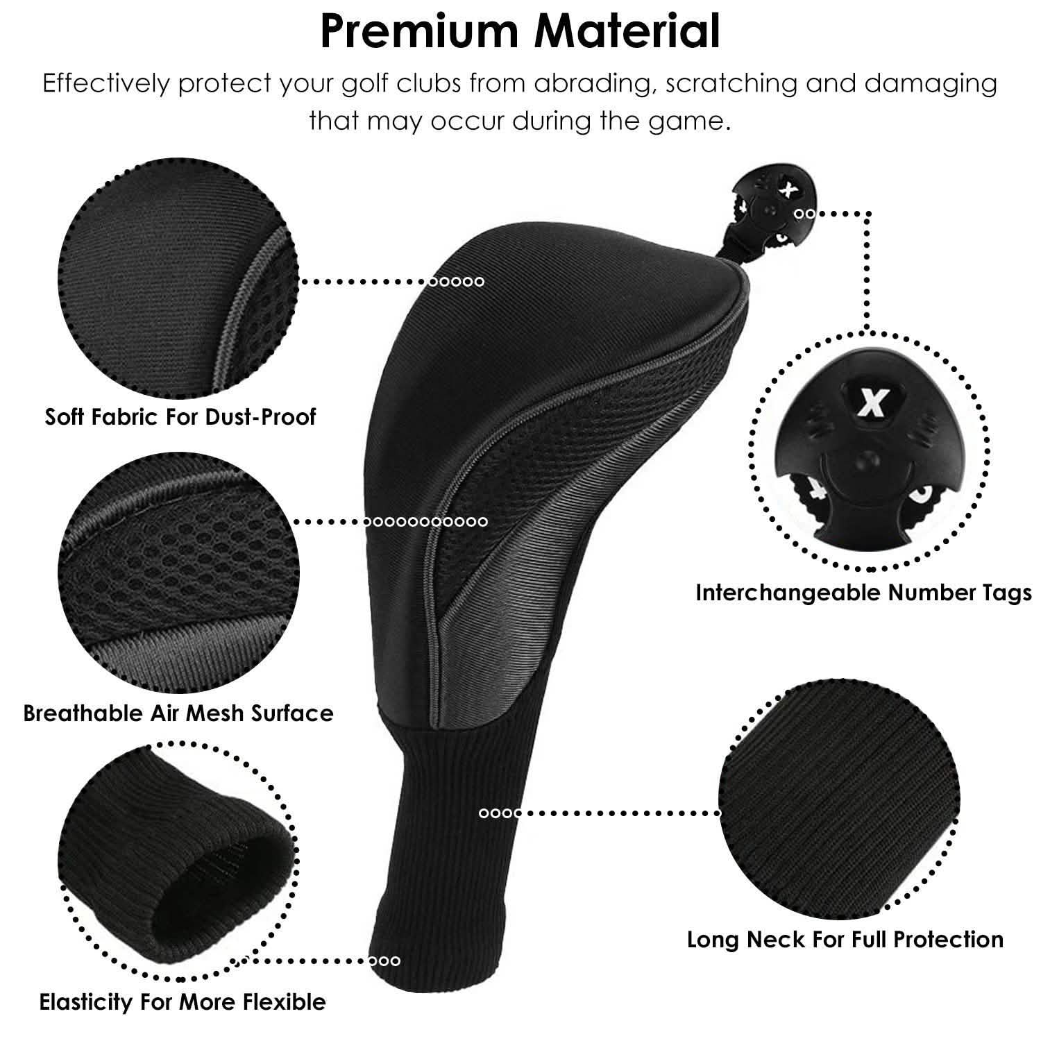 3-Piece: Long Neck Mesh Golf Club Head Cover