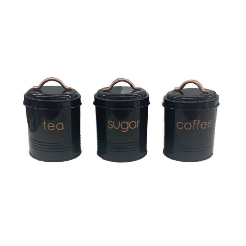 3-Piece: Metal and Copper Coffee Tea Sugar Canister Set