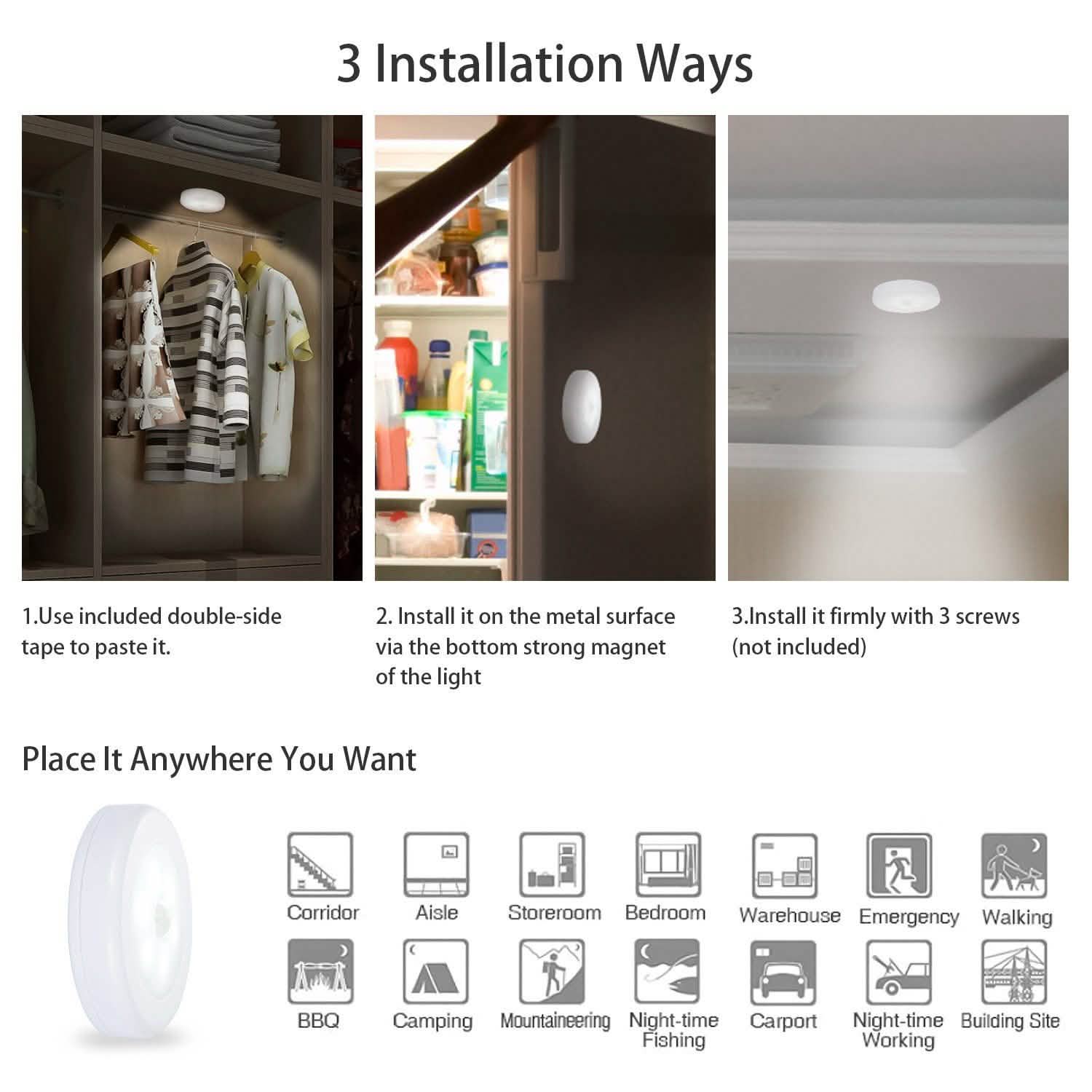 3-Piece: Motion Sensor Stick-on Cordless Night LED Lamp
