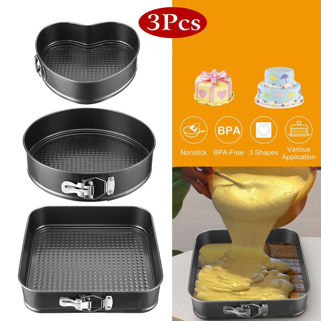3-Piece: Non-stick Springform Cake Pan Set with Removable Bottom