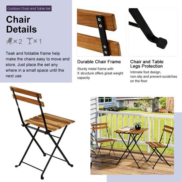 3-Piece: Patio Dining Table Chairs Set