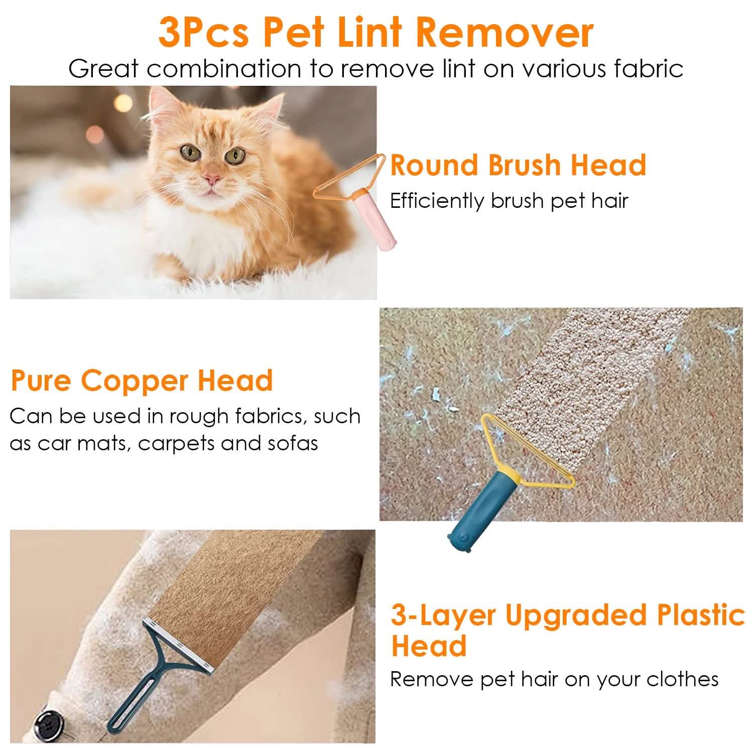 3-Piece: Portable Reusable Double Side Lint Remover