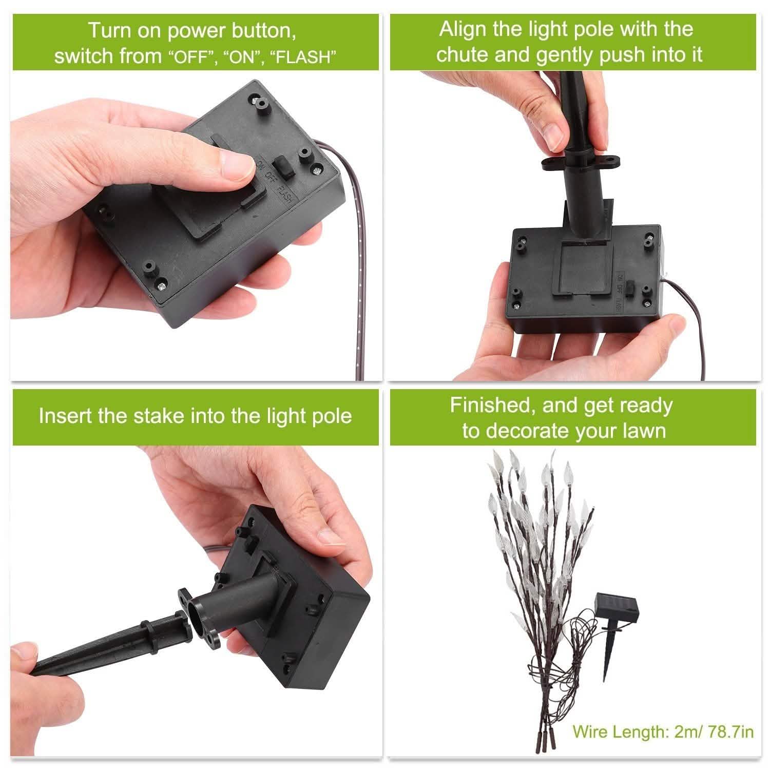 3-Piece Set: 60 LED Solar Garden Lights Tree Branch Leaf Shape Lamp