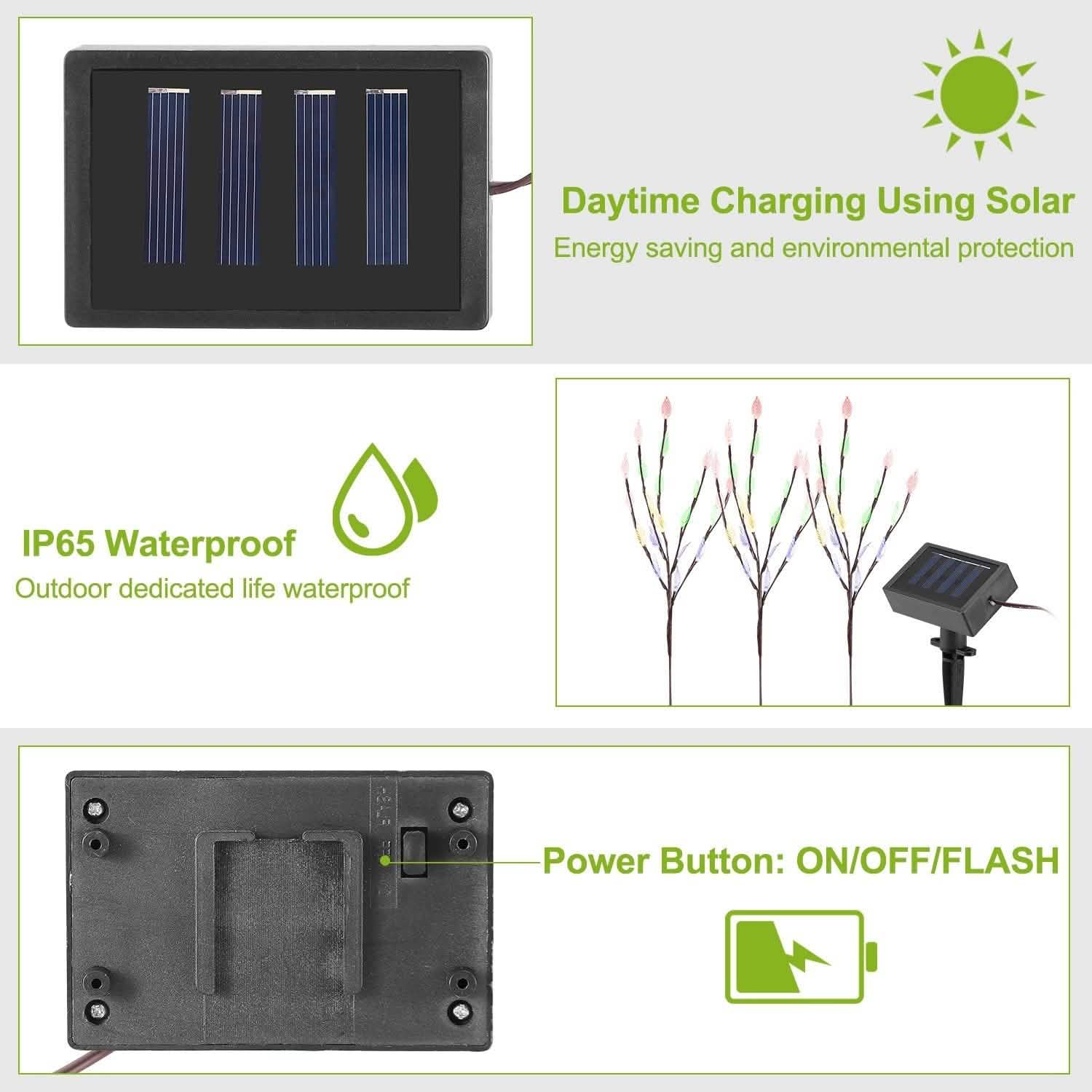 3-Piece Set: 60 LED Solar Garden Lights Tree Branch Leaf Shape Lamp