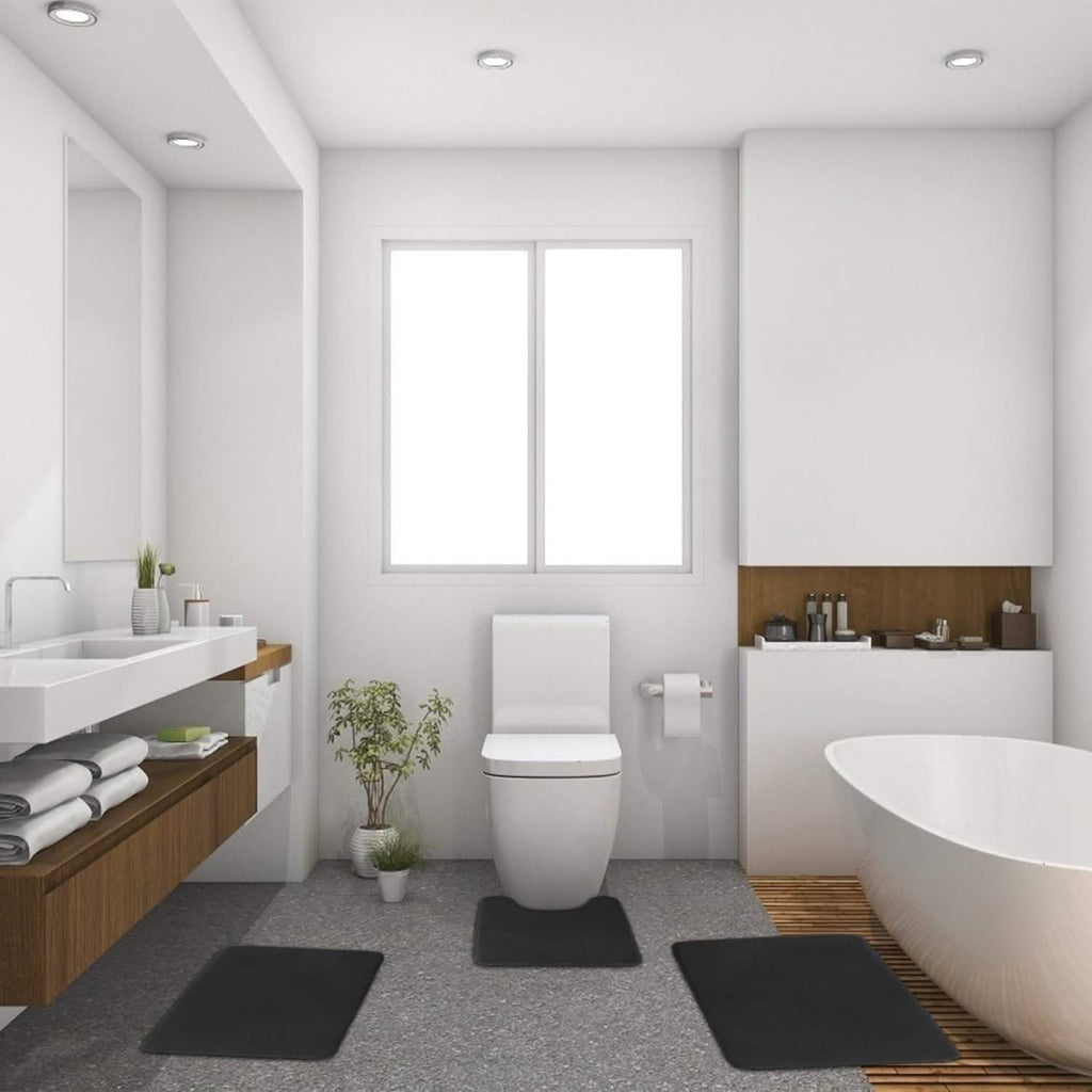 3-Piece Set: Bathroom Rug Set Plush Velvet Bath Carpet
