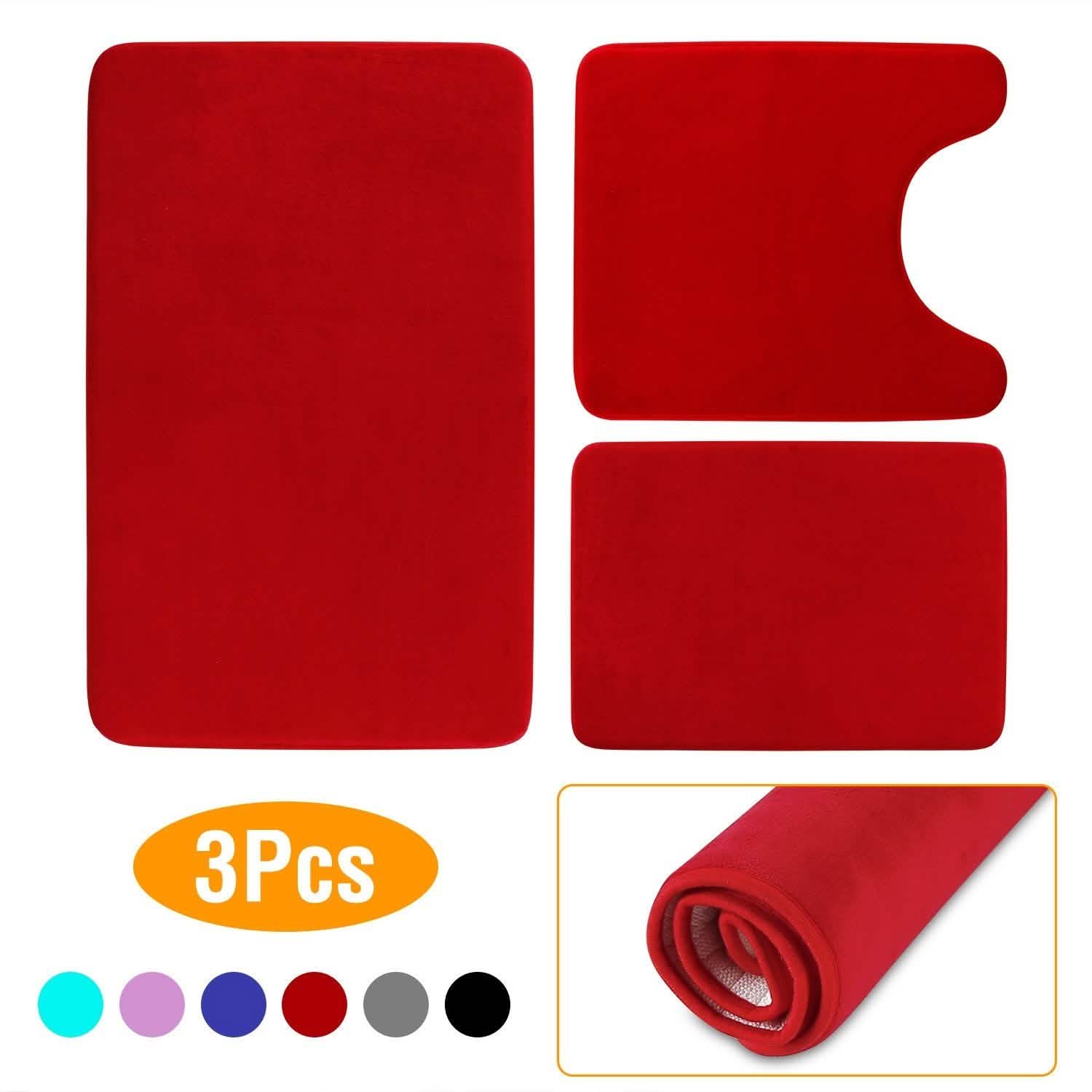 3-Piece Set: Bathroom Rug Set Plush Velvet Bath Carpet