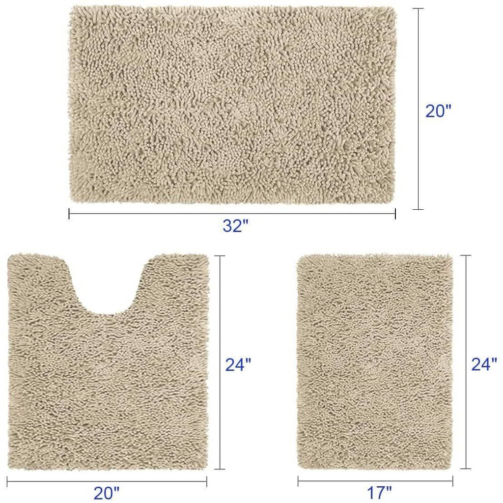 3-Piece Set: Bathroom Rugs Set Ultra Soft Non Slip and Absorbent Chenille