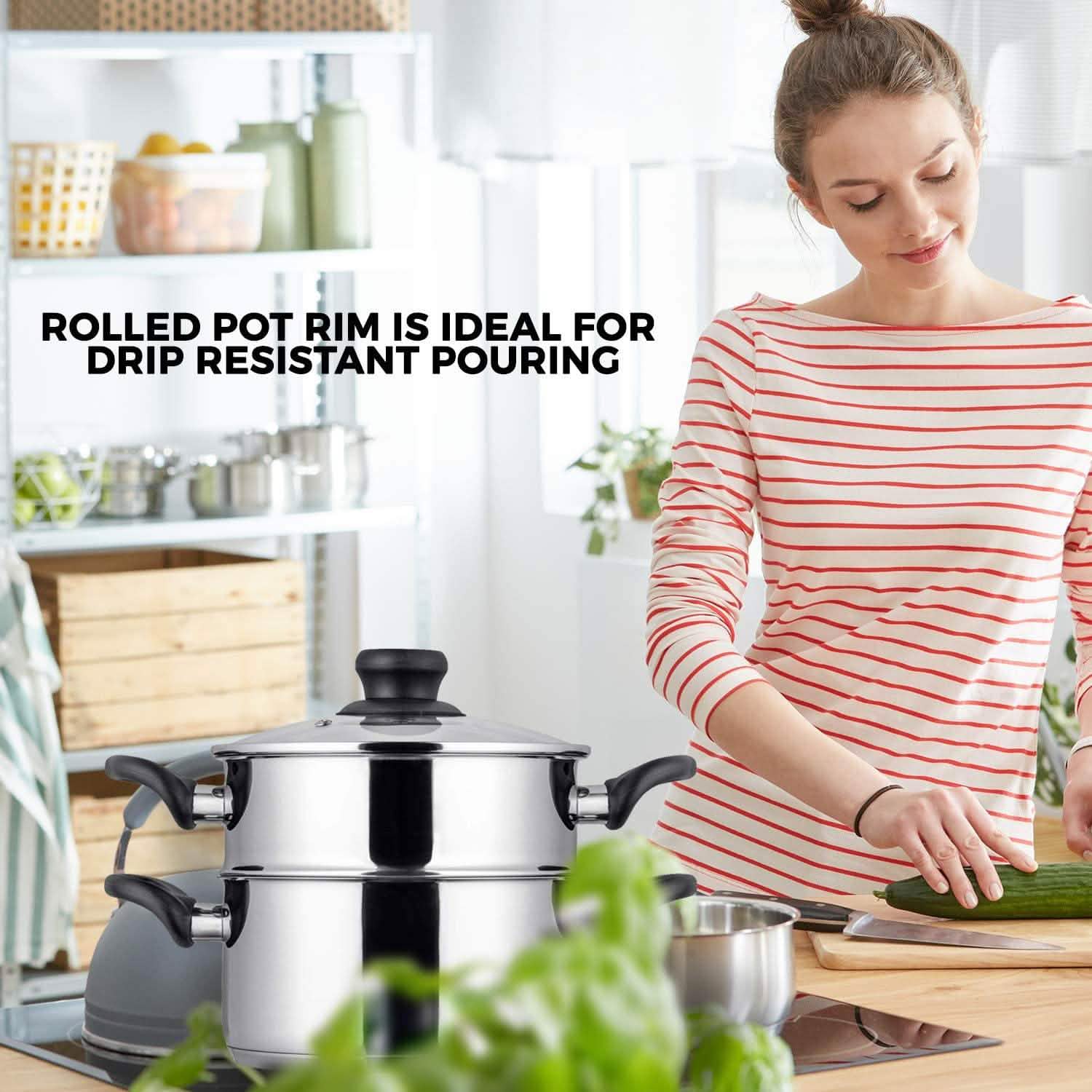 3-Piece Set: Chef's Star Stainless Steel Cookware 2 Quart Steamer Basket Set