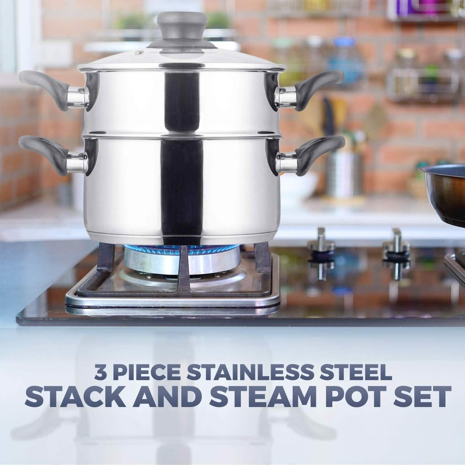 3-Piece Set: Chef's Star Stainless Steel Cookware 2 Quart Steamer Basket Set