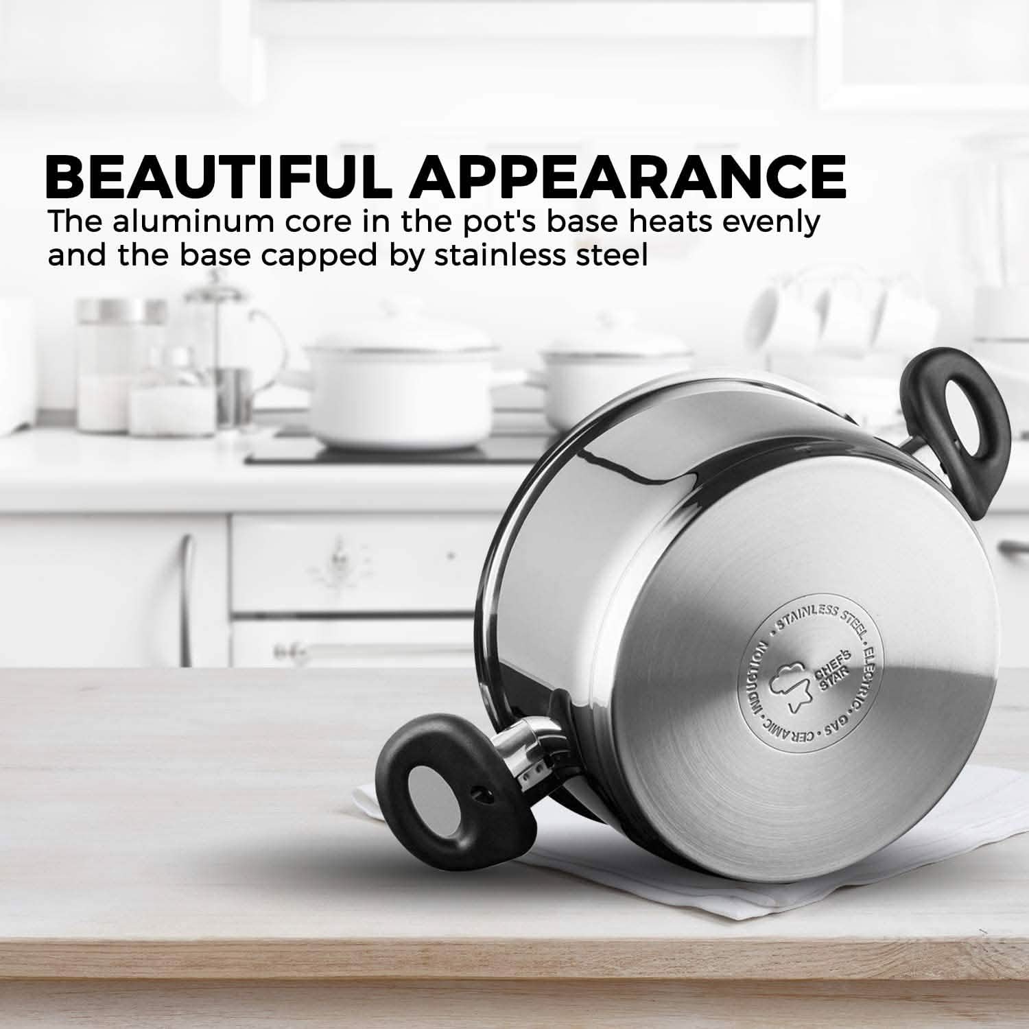 3-Piece Set: Chef's Star Stainless Steel Cookware 2 Quart Steamer Basket Set