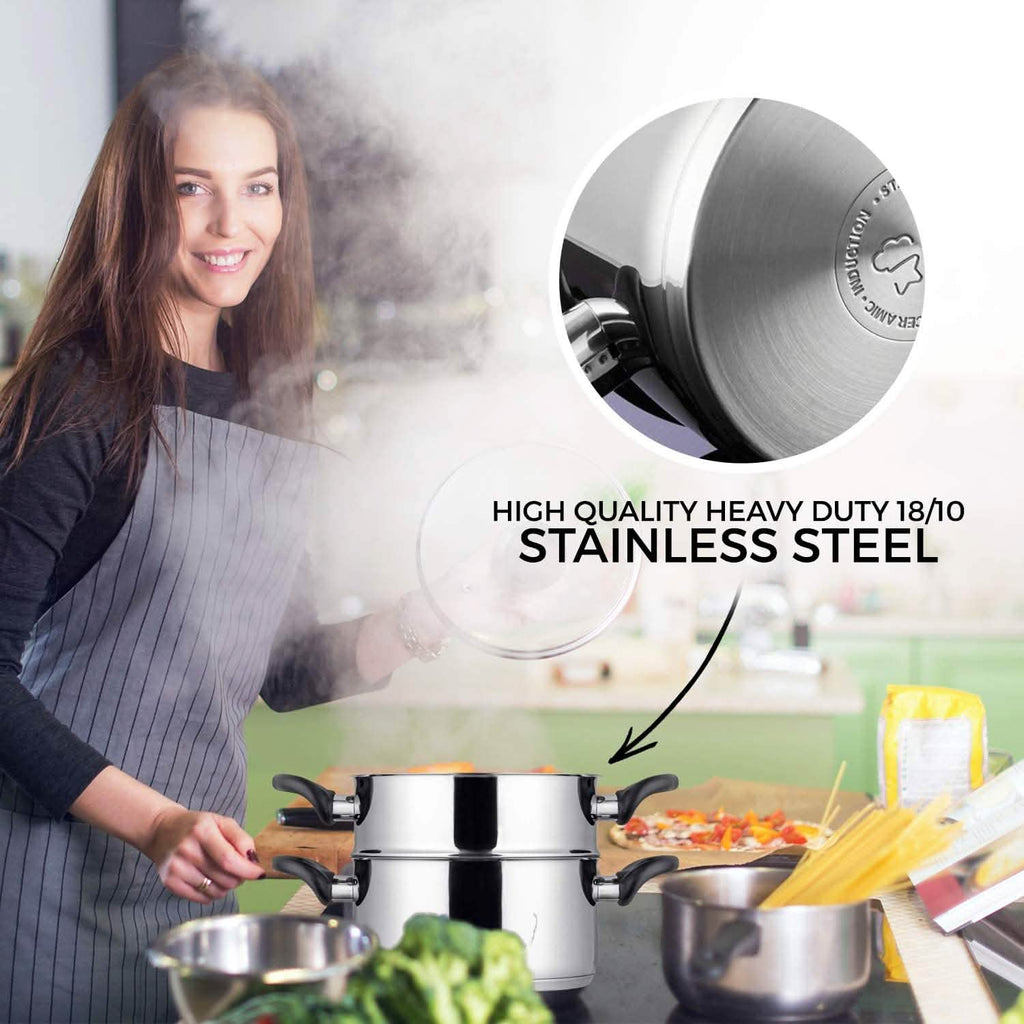3-Piece Set: Chef's Star Stainless Steel Cookware 2 Quart Steamer Basket Set