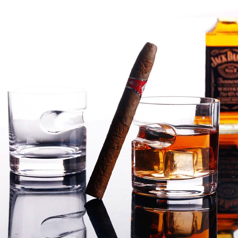 3-Piece Set: Cigar-Holding Whiskey Glasses with Cigar Cutter