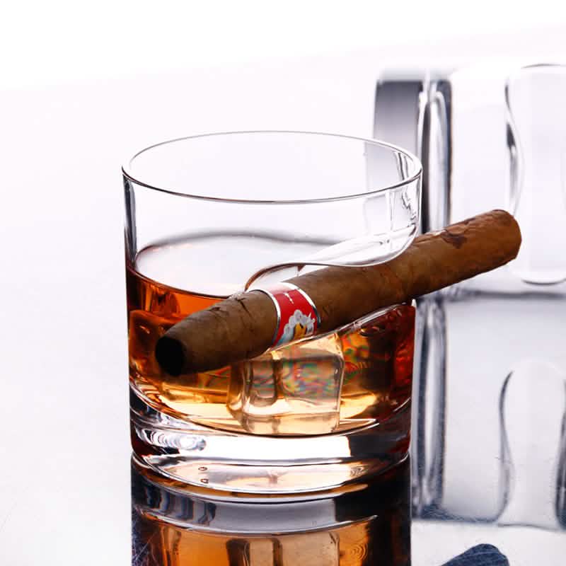 3-Piece Set: Cigar-Holding Whiskey Glasses with Cigar Cutter