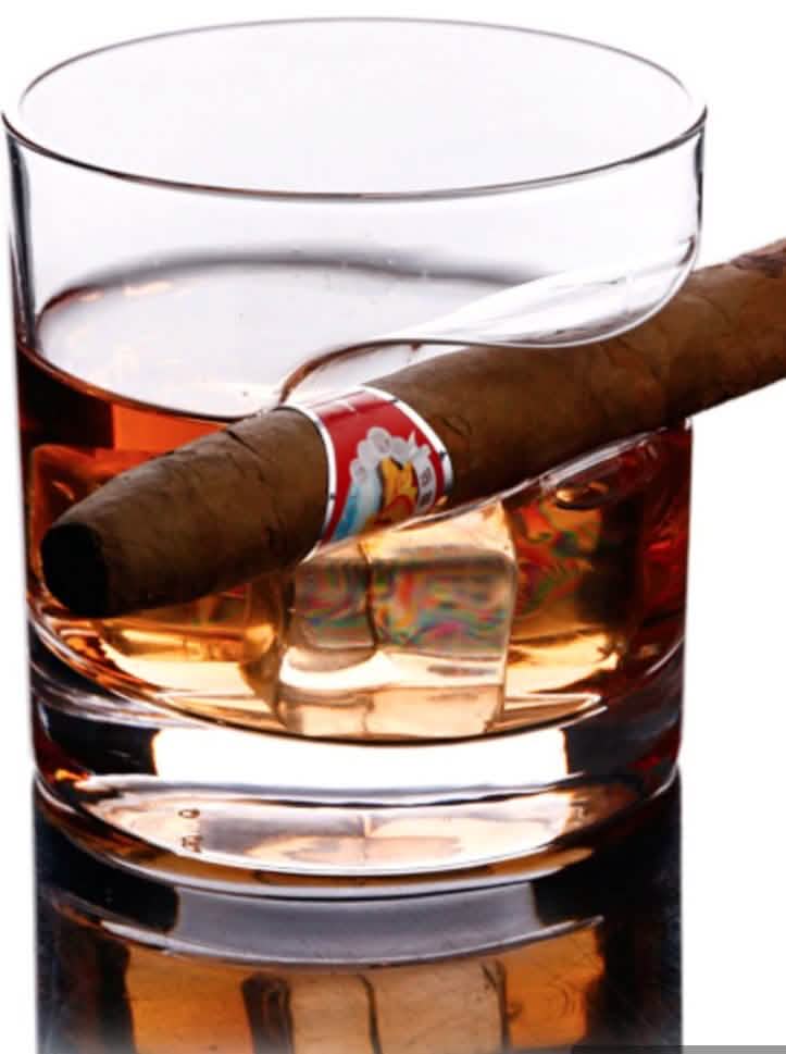3-Piece Set: Cigar-Holding Whiskey Glasses with Cigar Cutter