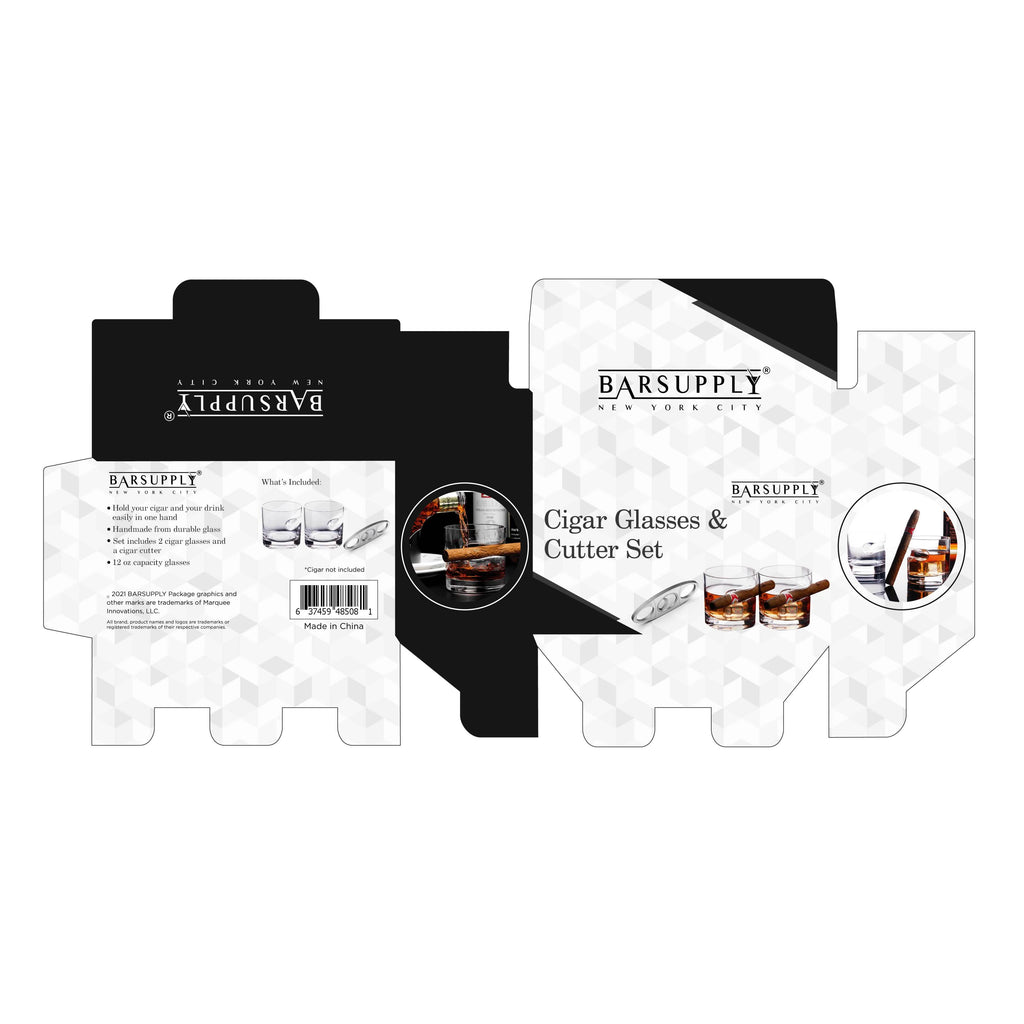 3-Piece Set: Cigar-Holding Whiskey Glasses with Cigar Cutter