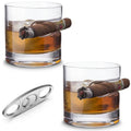3-Piece Set: Cigar-Holding Whiskey Glasses with Cigar Cutter