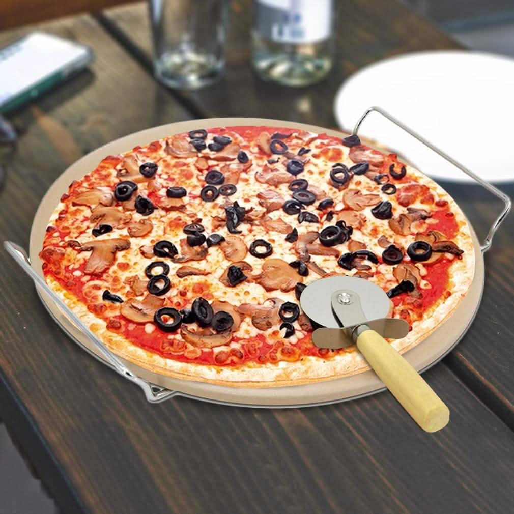 3-Piece Set: Deluxe Pizza Stone and Cutter Set