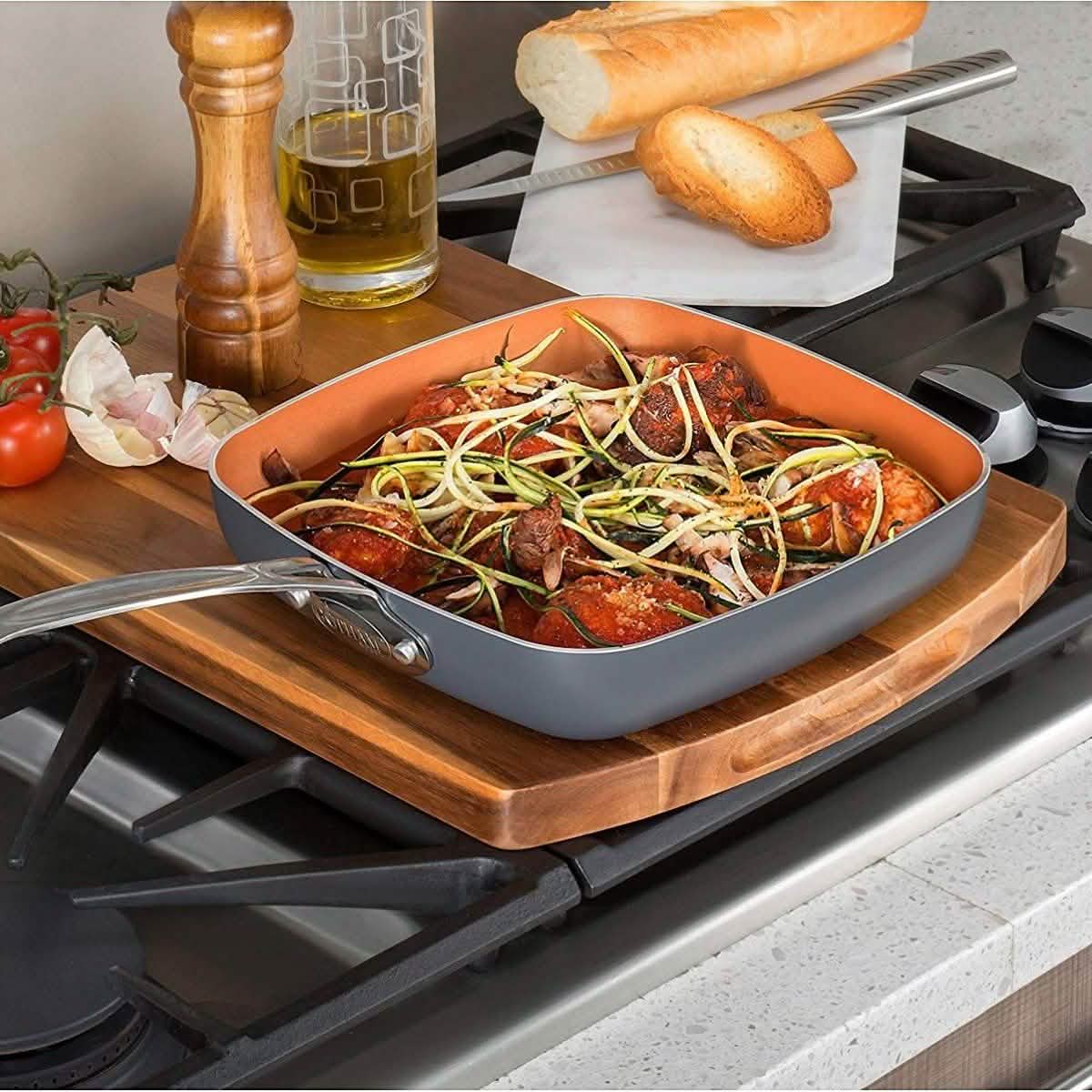 3 Piece Set: Gotham Steel 1682 Nonstick Copper Square Shallow Pan