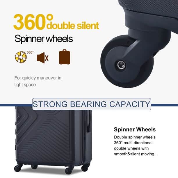 3-Piece Set: Hardshell Lightweight Suitcase with TSA Lock Spinner Wheels