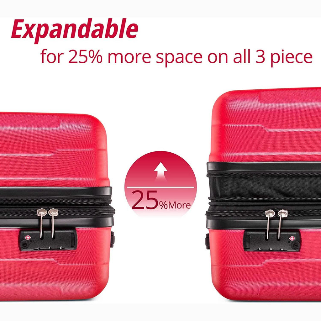 3-Piece Set: Lightweight Hard Luggage with Swivel Wheels and TSA Lock