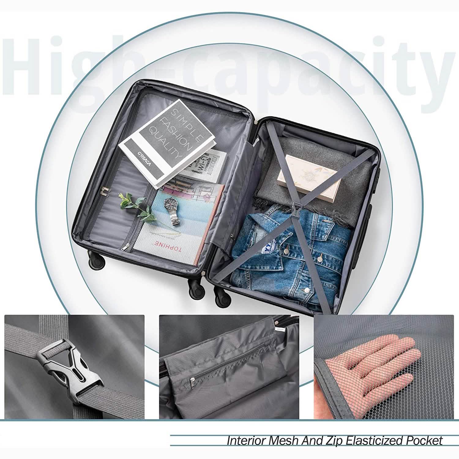 3-Piece Set: Lightweight Hard Luggage with Swivel Wheels and TSA Lock