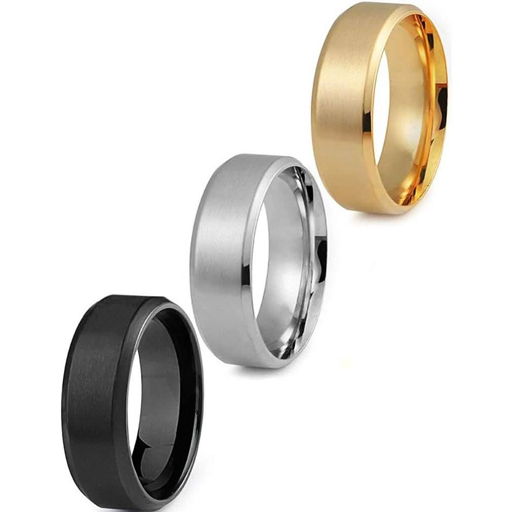 3-Piece Set: Men's Stainless Steel Comfort Fit Wedding Band Ring