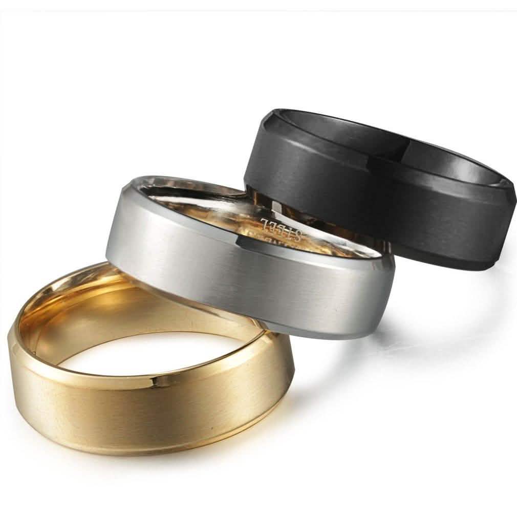 3-Piece Set: Men's Stainless Steel Comfort Fit Wedding Band Ring