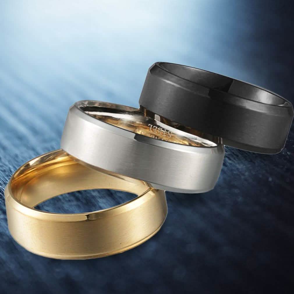 3-Piece Set: Men's Stainless Steel Comfort Fit Wedding Band Ring