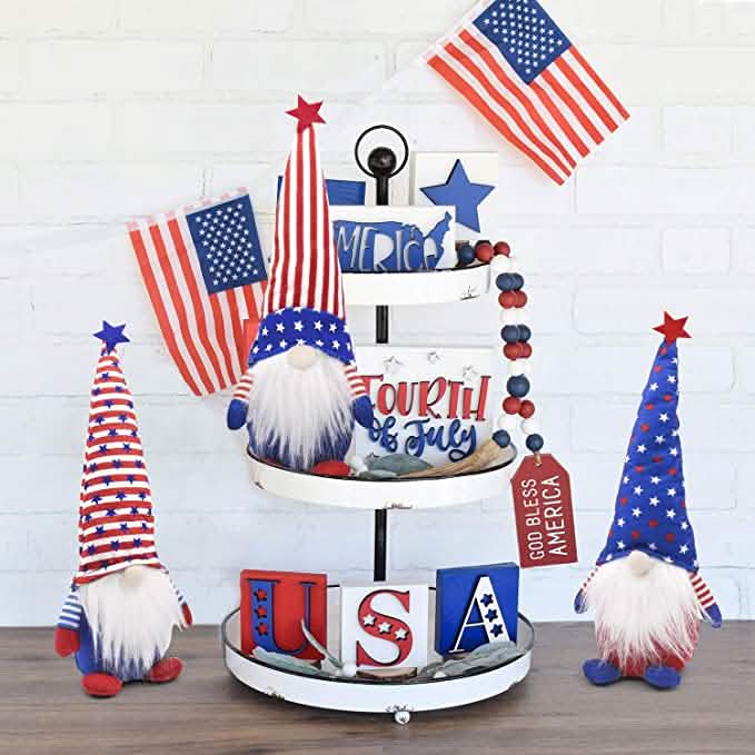 3-Piece Set: Patriotic Gnome Plush Standing Statues