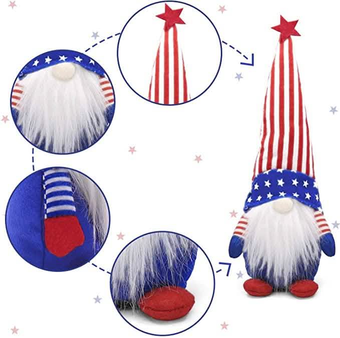 3-Piece Set: Patriotic Gnome Plush Standing Statues