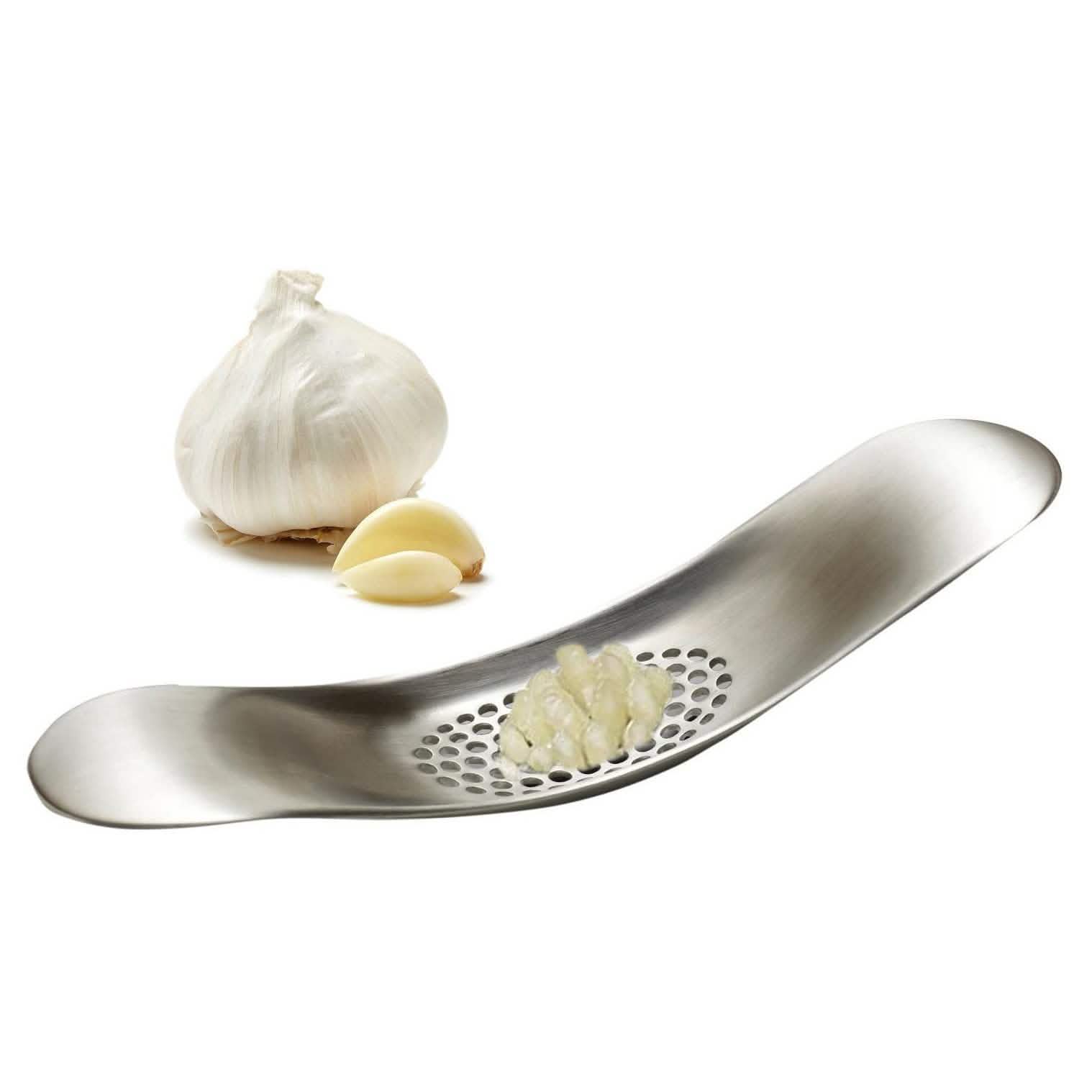 3-Piece Set: Stainless Steel Garlic Crusher Press and Peeler with Cleaning Brush