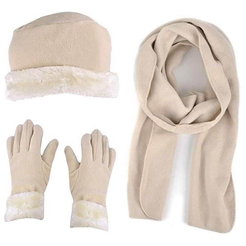 3-Piece Set: Women's Warm Fleece Winter Set Fur Trim
