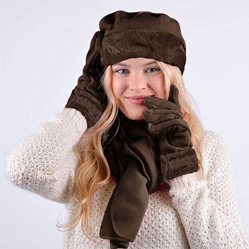 3-Piece Set: Women's Warm Fleece Winter Set Fur Trim