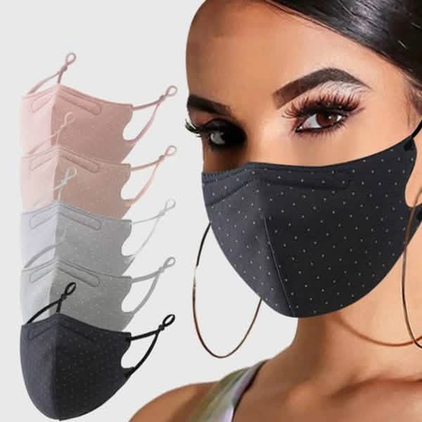 3-Piece: Solid Color Polka Dot Print Adjustable Face Mask