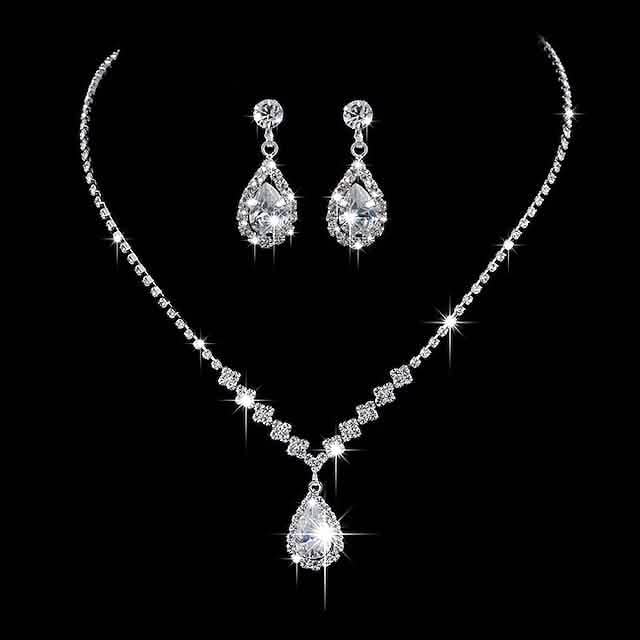 3-Piece: Women's Diamond Cubic Zirconia Necklace Earrings Set
