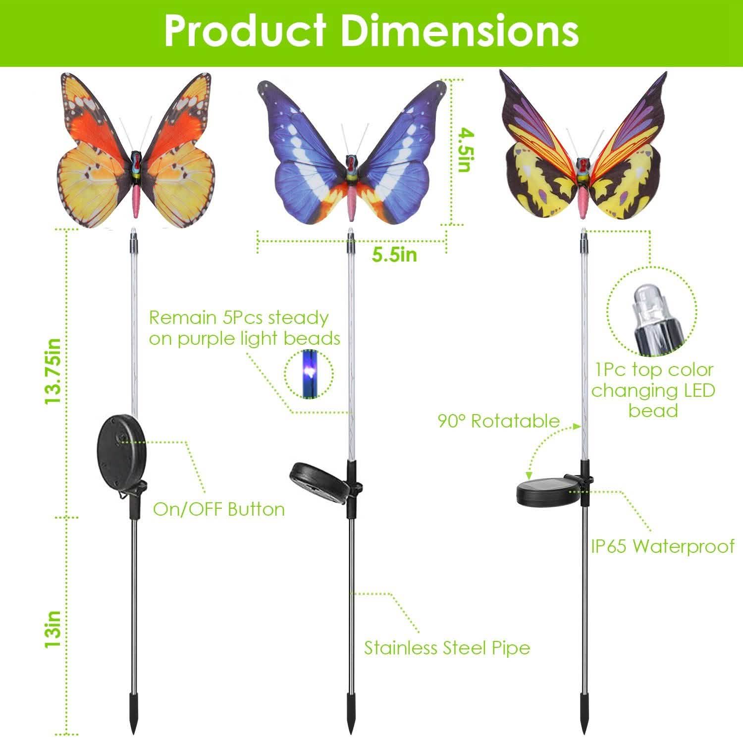 3-Pieces: Decorative Butterfly Lamps with Rotatable Solar Panel Lamp