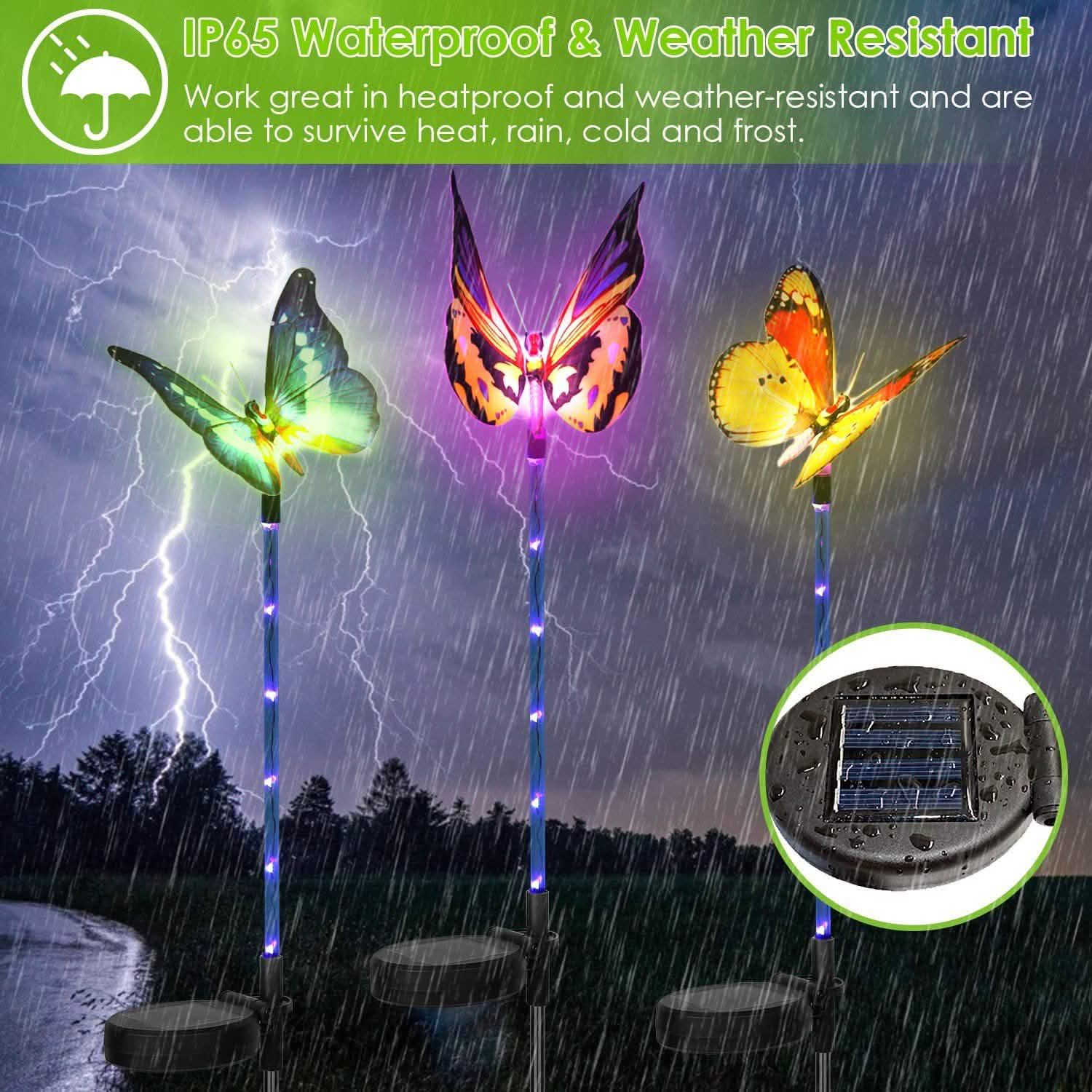 3-Pieces: Decorative Butterfly Lamps with Rotatable Solar Panel Lamp