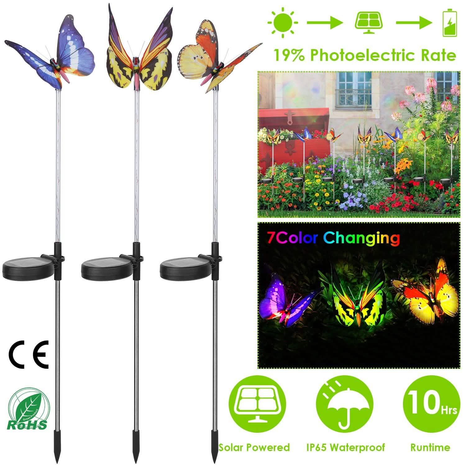 3-Pieces: Decorative Butterfly Lamps with Rotatable Solar Panel Lamp