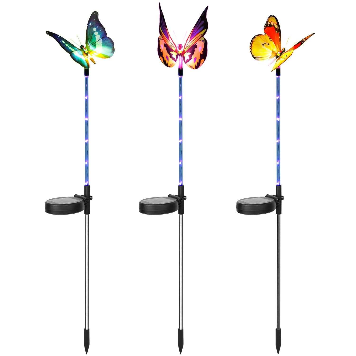 3-Pieces: Decorative Butterfly Lamps with Rotatable Solar Panel Lamp