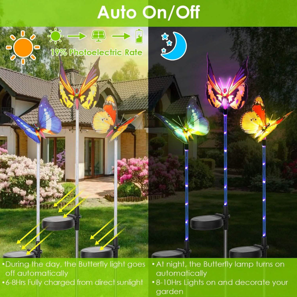 3-Pieces: Decorative Butterfly Lamps with Rotatable Solar Panel Lamp