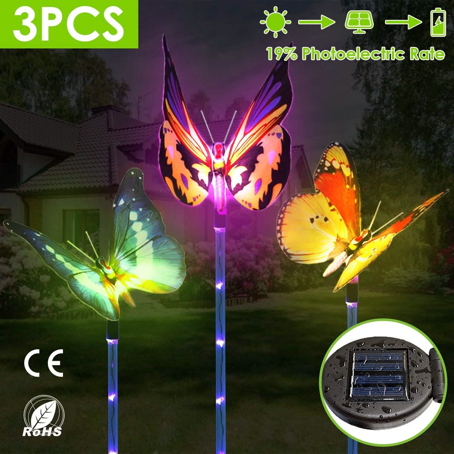 3-Pieces: Decorative Butterfly Lamps with Rotatable Solar Panel Lamp