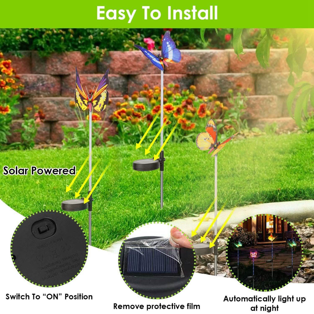 3-Pieces: Decorative Butterfly Lamps with Rotatable Solar Panel Lamp