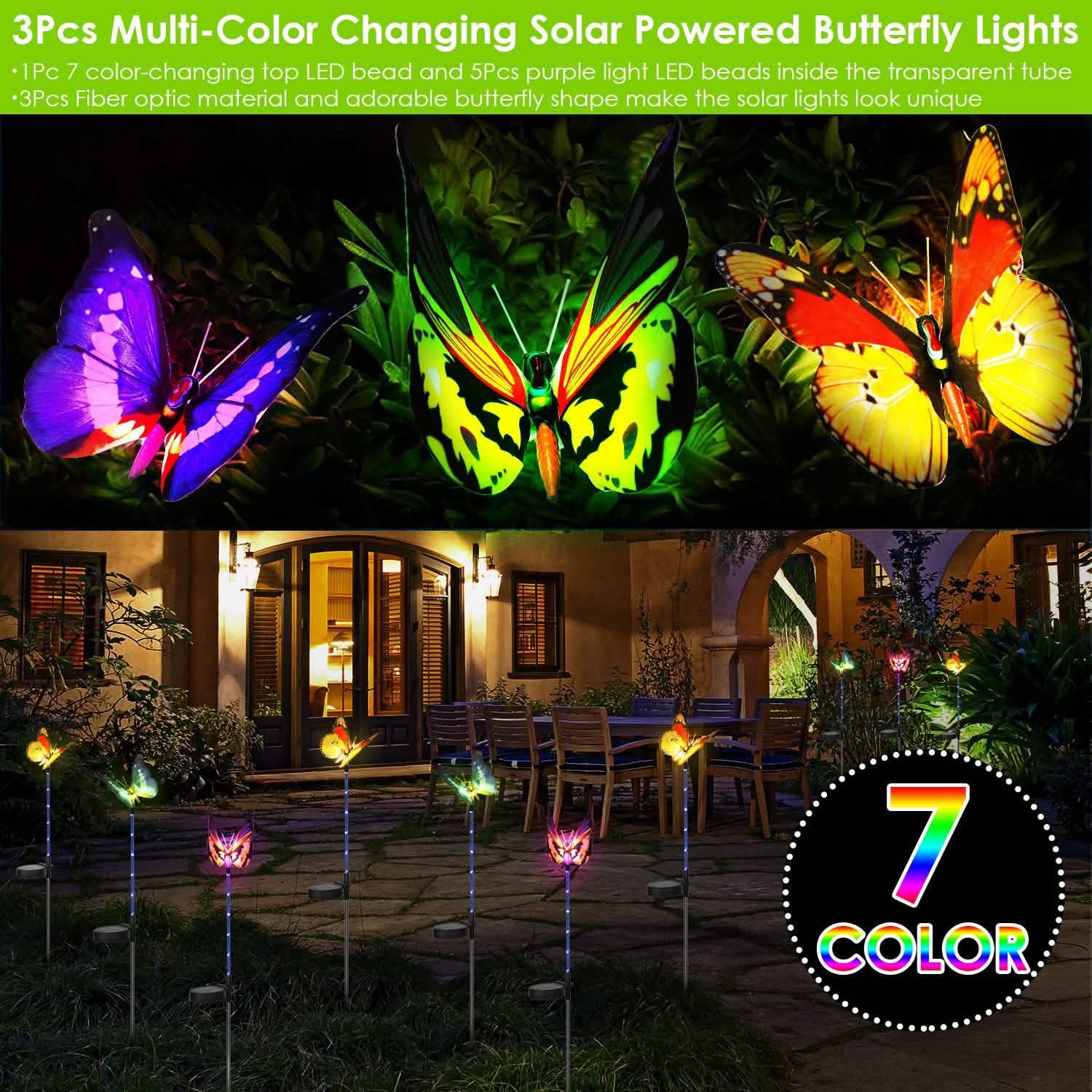 3-Pieces: Decorative Butterfly Lamps with Rotatable Solar Panel Lamp