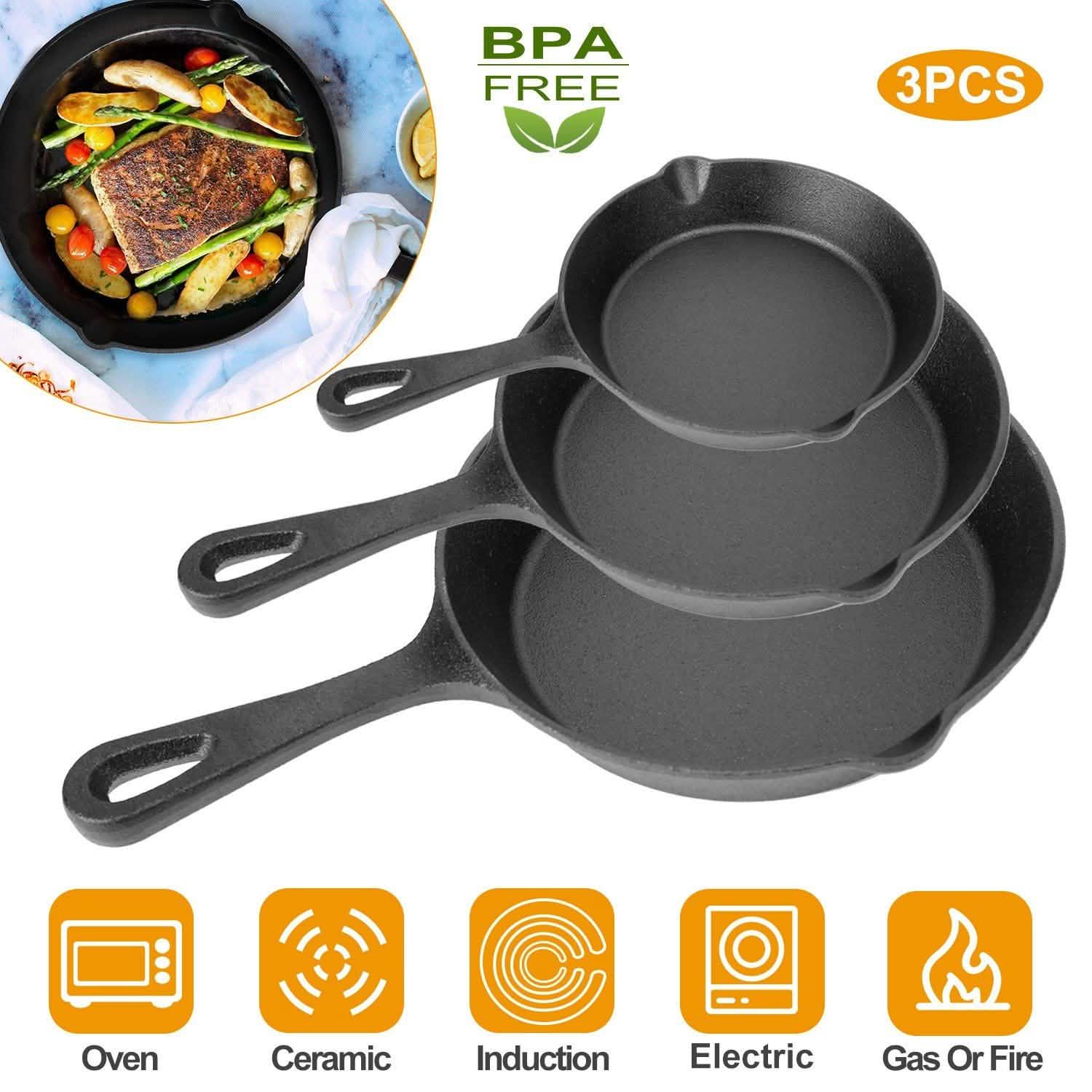 3-Pieces: Pre-Seasoned Cast Iron Skillet