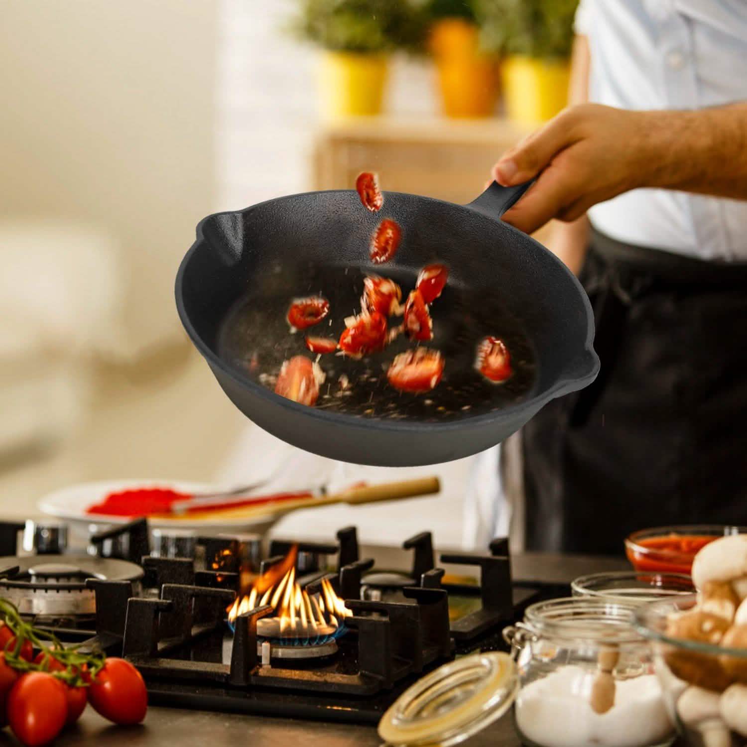 3-Pieces: Pre-Seasoned Cast Iron Skillet